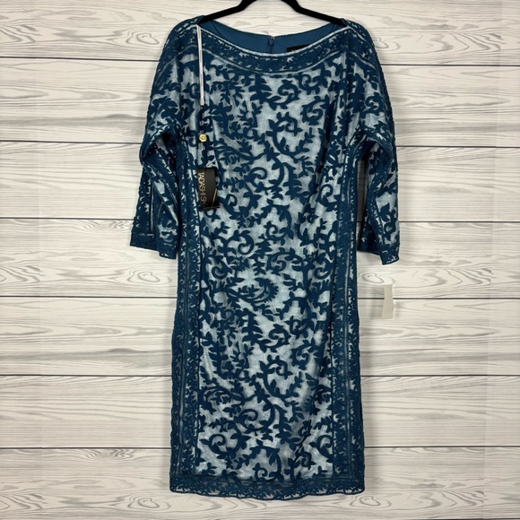 Tadashi Shoji Blue Lace Embellished Floral Cocktail Dress Size 14 NWT - Picture 3 of 12